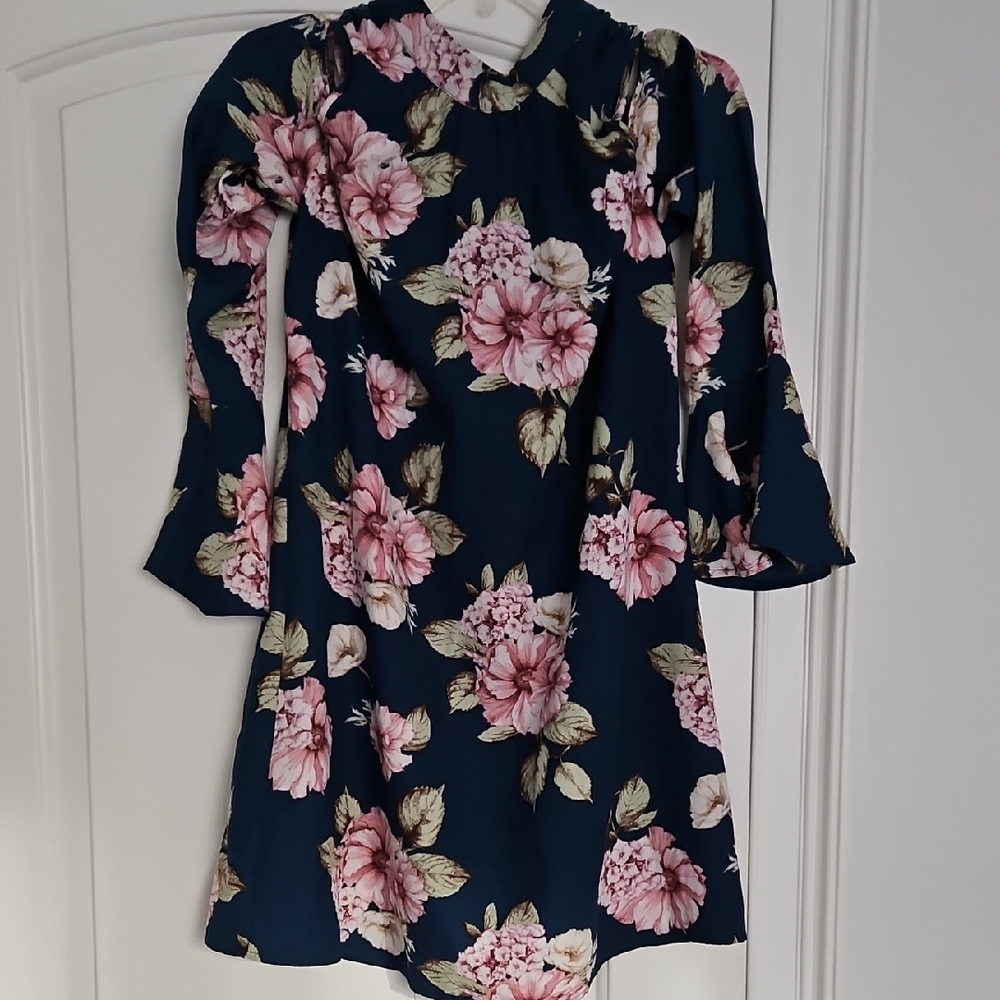 Xhilaration Floral Midi Dress - Dark Green and Pink Flowers